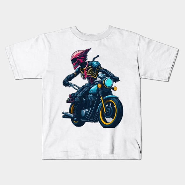 Skeleton in motorcycle Kids T-Shirt by Absent-clo